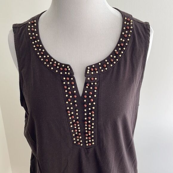 Dark brown tank top with beading accent by basic edition women’s large - Picture 5 of 8